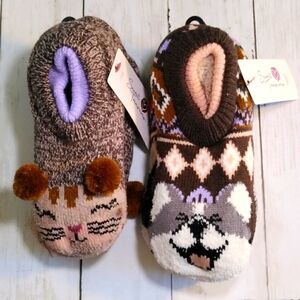 2 Pair Women's Faux Fur Slipper Socks Size 4-10